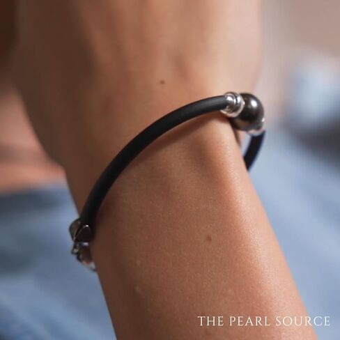 The Pearl Source Pearl Bracelet 11-12mm Black Tahitian Pearl with Rubber Band and Sterling Silver Clasp in Saudi Arabia