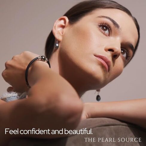 The Pearl Source Pearl Bracelet 11-12mm Black Tahitian Pearl with Rubber Band and Sterling Silver Clasp in Saudi Arabia