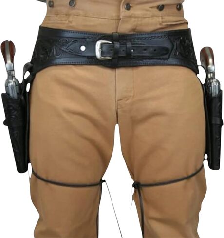 حزام الحافظة الغربي المزدوج للمسدس - جهاز السحب السريع مصنوع يدويًا من الجلد الأسود لـ .22، .38 / .357، .44 / .45 كال - يناسب البراميل من 6 بوصات إلى 9 بوصات - نمط رعاة البقر الأيمن in Kuwait