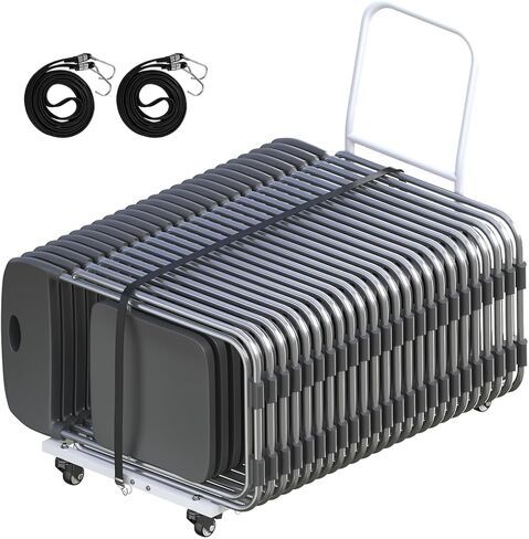 Adjustable Folding Chair Cart with Wheels & Two 78.7in Ropes, 300 LBS Capacity for 35 Chairs Heavy-Duty Folding Chair Dolly, Multi-Function Storage Cart for Party, Wedding, Meeting, Black in Kuwait