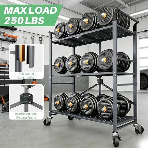 3 Tier Utility Carts - Folding Metal Rolling Cart with Wheels for Kitchen Office Garage Storage, Grey in Kuwait