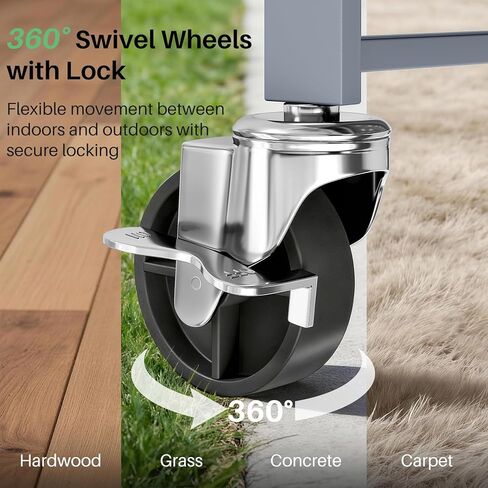 3 Tier Utility Carts - Folding Metal Rolling Cart with Wheels for Kitchen Office Garage Storage, Grey in Kuwait