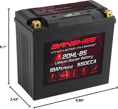 Banshee Lithium YTX20L-BS, 550 CCAs LiFePO4 Motorcycle Battery, 12V 18AH ATV, UTV, Jet Ski, 4 Wheeler, Snowmobile, Personal Watercraft, Seadoo, Polaris, Generator and Riding Lawn Mower Battery in Saudi Arabia