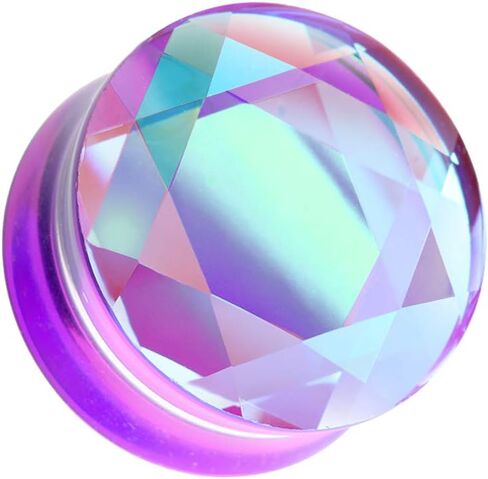 Faceted Mermaid Iridescent Glass Double Flared Ear Gauge Plug Sold As Pair in Saudi Arabia