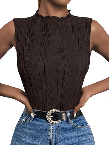LILLUSORY Women's Mock Neck Business Casual Tank Tops Sleeveless Ruched Work Blouse Fitted 2024 Trendy Shirts in Kuwait