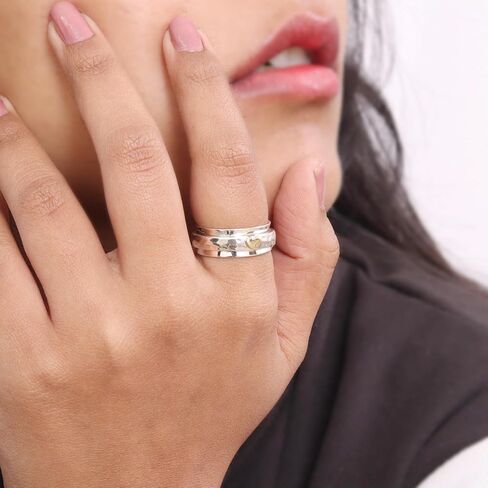 خاتم القلب الذهبي الدوار - خاتم تململ دوار من الفضة الإسترليني عيار 925 للنساء in Kuwait