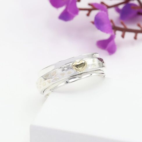 خاتم القلب الذهبي الدوار - خاتم تململ دوار من الفضة الإسترليني عيار 925 للنساء in Kuwait