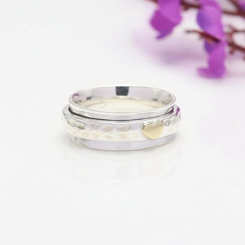 خاتم القلب الذهبي الدوار - خاتم تململ دوار من الفضة الإسترليني عيار 925 للنساء in Kuwait