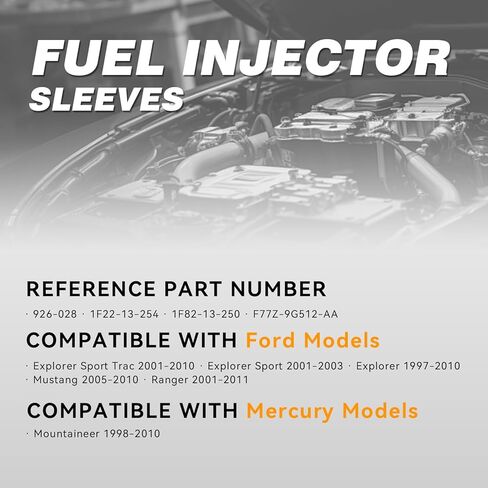 F77Z-9G512-AA Fuel Injector Seal Adaptor Compatible with 1997-2011 Ford Explorer Sport Trac Mustang Ranger, Mercury Mountaineer, 6-Pack, Replaces # 926-028, 1F22-13-254, 1F82-13-250 in Kuwait