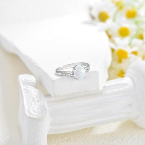 YDD 2ct Oval Cut Opal Engagement Rings for Women White Opal Rings Opal and Moissanite Engagement Rings 925 Sterling Silver Opal Wedding Ring Anniversary Promise Ring in Kuwait