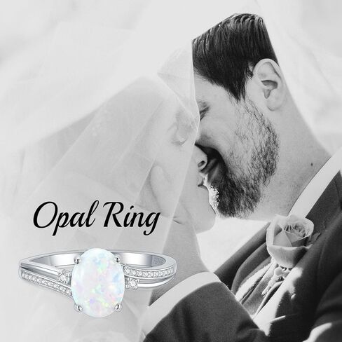 YDD 2ct Oval Cut Opal Engagement Rings for Women White Opal Rings Opal and Moissanite Engagement Rings 925 Sterling Silver Opal Wedding Ring Anniversary Promise Ring in Kuwait