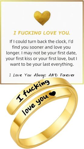 I Fcking Love You Ring, Stainless Steel Engraved Inspirational Words Heart Open Adults Women Vintage Promise Rings Lover Wife Jewelry in Saudi Arabia