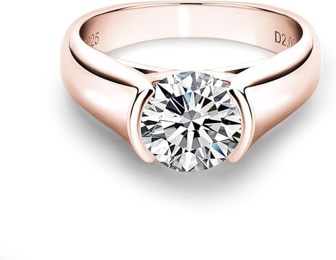 CannyCat 18K Rose-Gold-Plated Silver 2 Carat Moissanite Engagement ring for Women D color VVS1 8 mm Moissanite Rings Half Bezel Set Solitaire Promise Band in Saudi Arabia