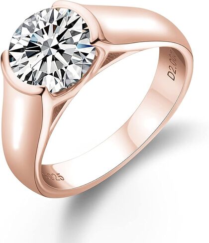 CannyCat 18K Rose-Gold-Plated Silver 2 Carat Moissanite Engagement ring for Women D color VVS1 8 mm Moissanite Rings Half Bezel Set Solitaire Promise Band in Saudi Arabia