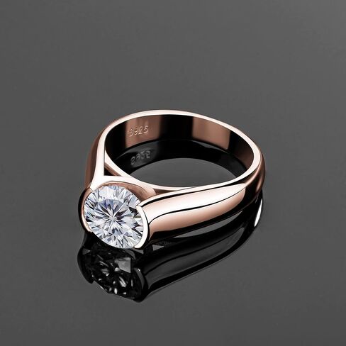 CannyCat 18K Rose-Gold-Plated Silver 2 Carat Moissanite Engagement ring for Women D color VVS1 8 mm Moissanite Rings Half Bezel Set Solitaire Promise Band in Saudi Arabia