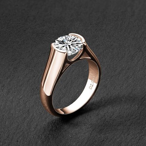 CannyCat 18K Rose-Gold-Plated Silver 2 Carat Moissanite Engagement ring for Women D color VVS1 8 mm Moissanite Rings Half Bezel Set Solitaire Promise Band in Saudi Arabia