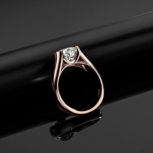 CannyCat 18K Rose-Gold-Plated Silver 2 Carat Moissanite Engagement ring for Women D color VVS1 8 mm Moissanite Rings Half Bezel Set Solitaire Promise Band in Saudi Arabia
