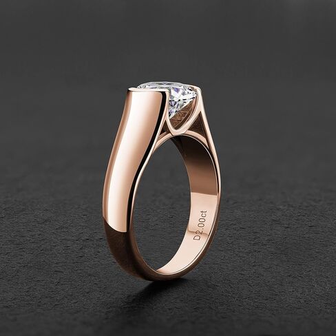 CannyCat 18K Rose-Gold-Plated Silver 2 Carat Moissanite Engagement ring for Women D color VVS1 8 mm Moissanite Rings Half Bezel Set Solitaire Promise Band in Saudi Arabia