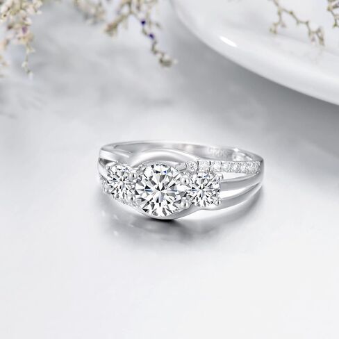 YDD 3 Stone Moissanite Engagement Rings for Women 1CT Center Brilliant Moissanite Engagement Ring 925 Sterling Silver Anniversary Promise Rings for Her in Kuwait