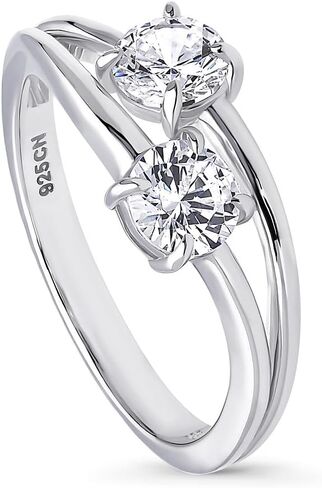 BERRICLE Sterling Silver Promise Rings 2-Stone Bypass Ring for Her, Cubic Zirconia CZ - Baguette, Oval, Pear, Round Cut in Saudi Arabia