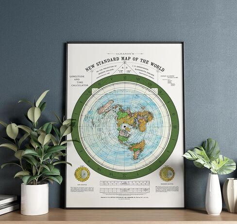 Flat Earth Map of the World - 1892 Alexander Gleason Map - 12x17 inches- Wall Art Poster Print Décor Gift - Circular Plane - Longitude and Time - Polar Azimuthal Projection - Flat Earthers - Unframed Home School Gift Decor in Saudi Arabia