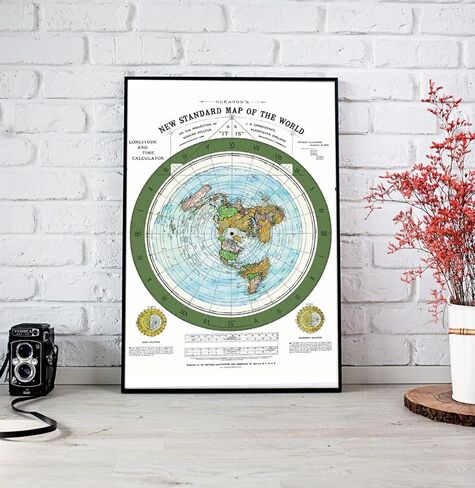 Flat Earth Map of the World - 1892 Alexander Gleason Map - 12x17 inches- Wall Art Poster Print Décor Gift - Circular Plane - Longitude and Time - Polar Azimuthal Projection - Flat Earthers - Unframed Home School Gift Decor in Saudi Arabia