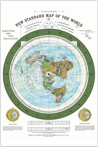 Flat Earth Map of the World - 1892 Alexander Gleason Map - 12x17 inches- Wall Art Poster Print Décor Gift - Circular Plane - Longitude and Time - Polar Azimuthal Projection - Flat Earthers - Unframed Home School Gift Decor in Saudi Arabia