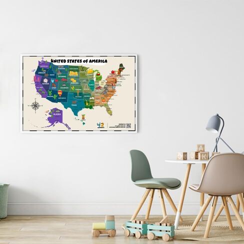 Large 24" x 36" Illustrated World Map & USA Map for Kids – Laminated Write-On Wipe-Off Educational Wall Maps for Classroom & Homeschool – Made in USA – by 42 Curiosity in Saudi Arabia