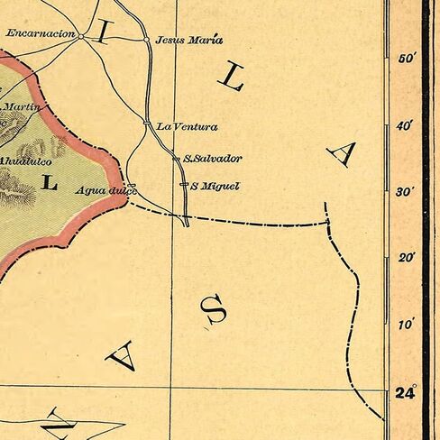 خرائط Antiguos Estado Libre y Soberano de Zacatecas من Atlas Mexicano حوالي عام 1884 | ملصق مطبوع فني لتزيين الحائط العتيق | 24 × 24 بوصة (610 مم × 610 مم) in Kuwait