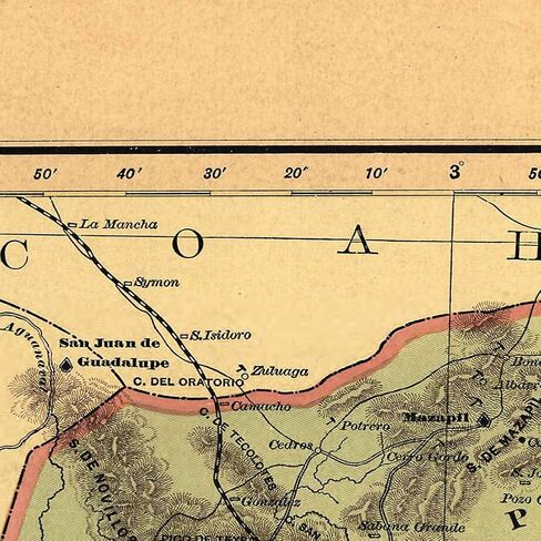 خرائط Antiguos Estado Libre y Soberano de Zacatecas من Atlas Mexicano حوالي عام 1884 | ملصق مطبوع فني لتزيين الحائط العتيق | 24 × 24 بوصة (610 مم × 610 مم) in Kuwait