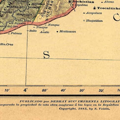 خرائط Antiguos Estado Libre y Soberano de Zacatecas من Atlas Mexicano حوالي عام 1884 | ملصق مطبوع فني لتزيين الحائط العتيق | 24 × 24 بوصة (610 مم × 610 مم) in Kuwait