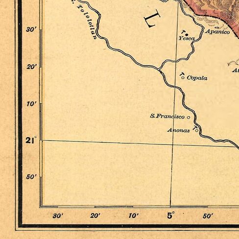 خرائط Antiguos Estado Libre y Soberano de Zacatecas من Atlas Mexicano حوالي عام 1884 | ملصق مطبوع فني لتزيين الحائط العتيق | 24 × 24 بوصة (610 مم × 610 مم) in Kuwait