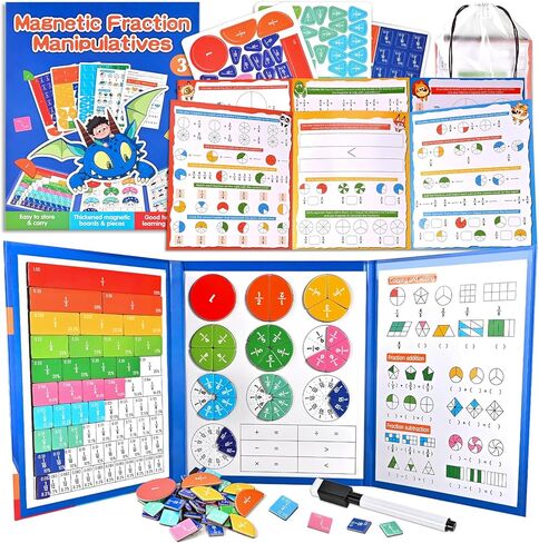 Magnetic Fraction Demonstration Book with Magnetic Fraction Tiles & Circles, Hands-On Fraction Manipulatives for Kids, Visual Math Learning Set for Classroom, Homeschool & Early Math Practice in Saudi Arabia