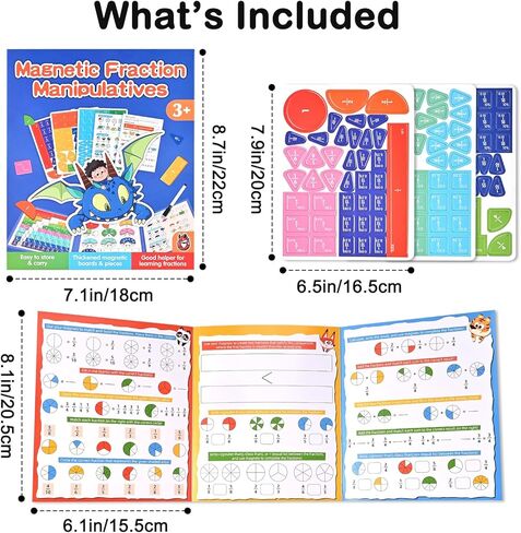 Magnetic Fraction Demonstration Book with Magnetic Fraction Tiles & Circles, Hands-On Fraction Manipulatives for Kids, Visual Math Learning Set for Classroom, Homeschool & Early Math Practice in Saudi Arabia
