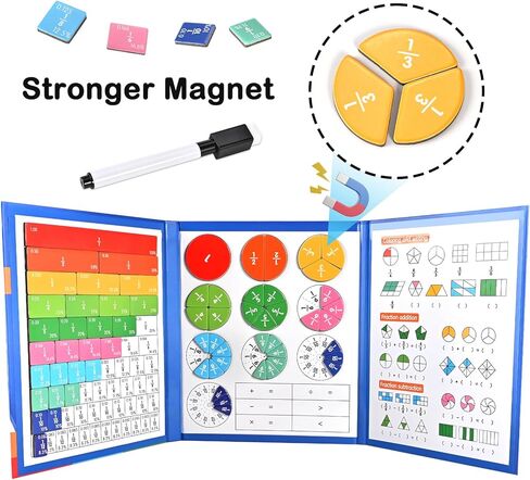 Magnetic Fraction Demonstration Book with Magnetic Fraction Tiles & Circles, Hands-On Fraction Manipulatives for Kids, Visual Math Learning Set for Classroom, Homeschool & Early Math Practice in Saudi Arabia