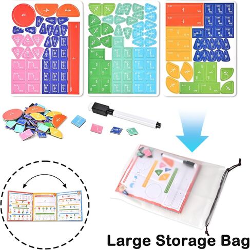 Magnetic Fraction Demonstration Book with Magnetic Fraction Tiles & Circles, Hands-On Fraction Manipulatives for Kids, Visual Math Learning Set for Classroom, Homeschool & Early Math Practice in Saudi Arabia