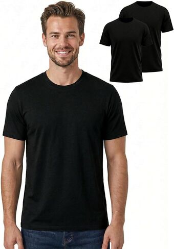 مجموعة من 2 تي شيرت 100% من صوف ميرينو للرجال - طبقة أساسية من الصوف خفيف الوزن، قميص داخلي بأكمام قصيرة ورقبة دائرية in Kuwait