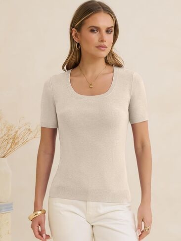 ANRABESS Womens Short Sleeve Sweaters Summer Scoop Neck Casual Basic Shirts Knit Pullover Work Tops 2026 Spring Outfits in Saudi Arabia
