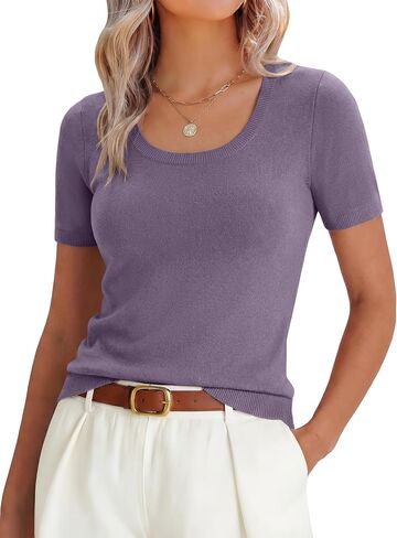 ANRABESS Womens Short Sleeve Sweaters Summer Scoop Neck Casual Basic Shirts Knit Pullover Work Tops 2026 Spring Outfits in Saudi Arabia