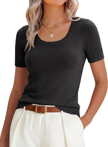 ANRABESS Womens Short Sleeve Sweaters Summer Scoop Neck Casual Basic Shirts Knit Pullover Work Tops 2026 Spring Outfits in Saudi Arabia