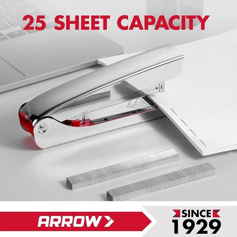 Arrow Metal Stapler, Full-Strip Stapler for Desk with 2520 Staples, 25 Sheet Capacity, Rear Staple Storage, Dual-Mode Anvil, Non-Slip Base, for Office, Classroom, and School in Saudi Arabia