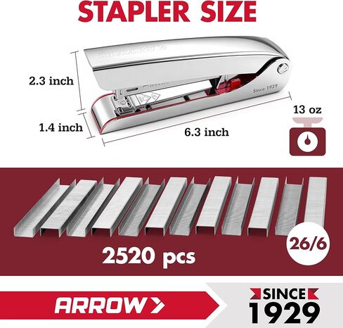 Arrow Metal Stapler, Full-Strip Stapler for Desk with 2520 Staples, 25 Sheet Capacity, Rear Staple Storage, Dual-Mode Anvil, Non-Slip Base, for Office, Classroom, and School in Saudi Arabia