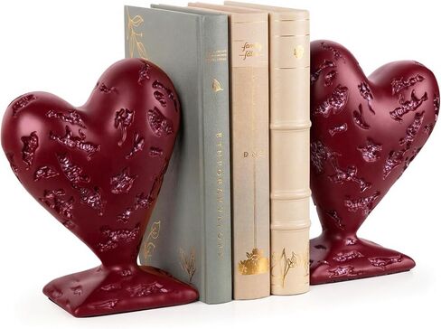 مجموعة من 2 نهايات كتب على شكل قلب، نهايات كتب مزخرفة للأرفف، سدادات كتب بتصميم قلب منحوت للمكتب المنزلي والديكور الرومانسي (أبيض سحابي) in Kuwait