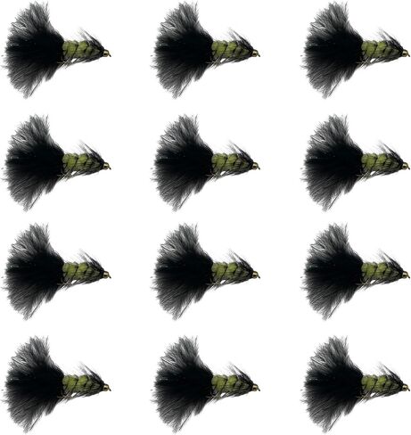 Feeder Creek Bead Head Wooly Bugger Fly Fishing Flies for Trout, Bass and Panfish - 12pc Handmade Multicolor Wet Flies for Freshwater Fishing (4, Olive/Brown) in Saudi Arabia