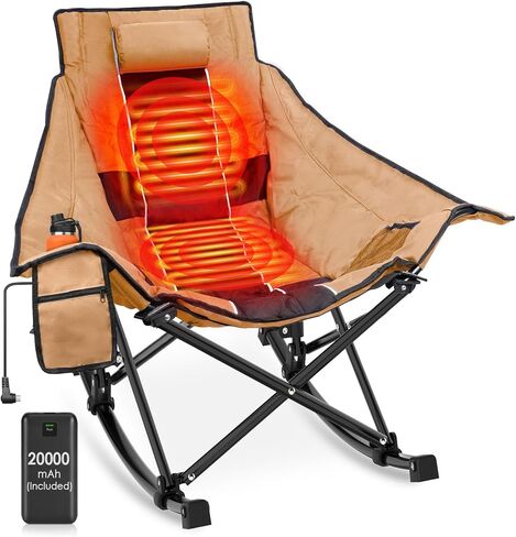 كرسي تخييم هزاز ساخن من Suteck، كرسي تخييم كبير الحجم مع بنك طاقة 20000 مللي أمبير في الساعة وحقيبة حمل، كراسي ساخنة مبطنة بالكامل للرياضات الخارجية مع 3 مستويات حرارة للظهر والمقعد، فناء نزهة في الحديقة in Kuwait