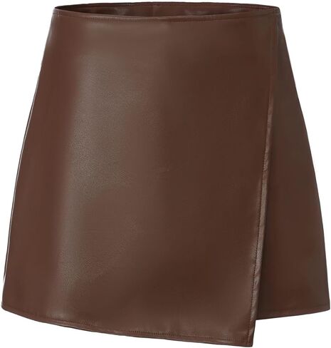 Faux Leather Skorts for Women High Waisted Bodycon Elastic Waist Ruched Wrap Skort Summer Casual Skirts with Slit in Saudi Arabia