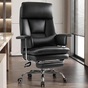 كرسي مكتب كبير وطويل مع مسند للقدمين، كرسي مكتب تنفيذي عالي الظهر من جلد البولي يوريثان مع دعم قطني قابل للتعديل، كرسي ألعاب دوار 360 درجة مع ذراع مبطن ووسادة، 400 رطل، أسود in Kuwait