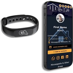 A-TAP NFC Smart Business Card Wristband with QR Code, Waterproof Silicone Bracelet, Black, Adjustable, Tap to Share Contact Info, Works with iPhone and Android in Saudi Arabia