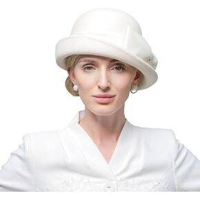 F FADVES قبعة شتوية نسائية بلون سادة 100% من الصوف للنساء، دلو قاء زجاجي مع عقدة على شكل فيونكة in Kuwait