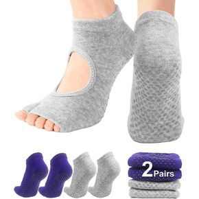 1/2 زوج من جوارب البيلاتس بدون أكمام للنساء مع مقابض مضادة للانزلاق جوارب رقص اليوجا للتمارين حافي القدمين in Kuwait